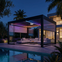 Pergola bioclimatique motorisée intelligente en aluminium avec stores occultants pour balcon et soirées cinéma en plein air