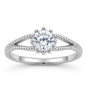 Anillo de compromiso de plata 925 de calidad única y lujosa con diamantes redondos, engaste de púas, joyería fina clásica para mujer - Product Image 1