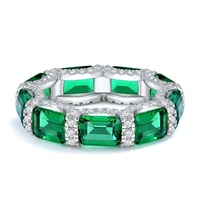 Perhiasan Mewah 2025 Eropa Amerika Perak 925 1 Karat 5*7 Zamrud Sintetis Potongan Emerald Cincin Berderet Model Wanita R1761 Guangzhou