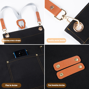 Delantales con logotipo personalizado de fábrica, delantal negro Unisex, delantal ajustable para técnicos de uñas, peluquero, trabajo, cocina, <span class=keywords><strong>camarera</strong></span>, restaurante, <span class=keywords><strong>Bar</strong></span> - Product Image 5