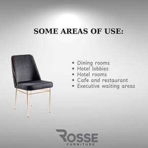 Chaise de salle à manger rembourrée Rosse moderne avec pieds en acier inoxydable et assise en tissu noir, origine Turquie, meubles pour la maison - Product Image 4