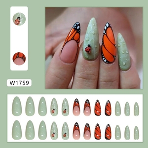 24PCS Hot Sale Boxed Flower Lange französische gefälschte Nägel Vollständige Abdeckung ABS Drücken Sie auf die Nägel Bunte falsche Nägel mit Gelee-Gel