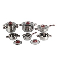 Ensemble de casseroles et poêles rouges de 12 pièces avec couvercle en verre trempé, batterie de cuisine en acier inoxydable