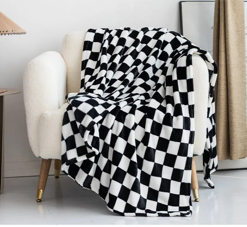 Hộ gia đình checkerboard flannel Chăn điều hòa không khí san hô Chăn văn phòng Nap sofa chăn