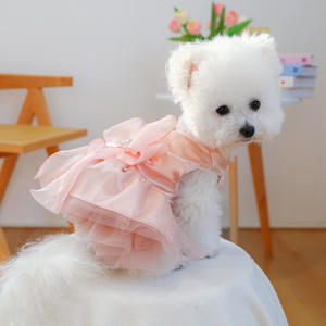 Robe tutu pour <span class=keywords><strong>chien</strong></span> Qbellpet pour petits chiens et chats, tenue en tulle rose princesse, nœud, respirante, costume de fête pour animaux de compagnie, robe de mariage pour animaux de compagnie - Product Image 2