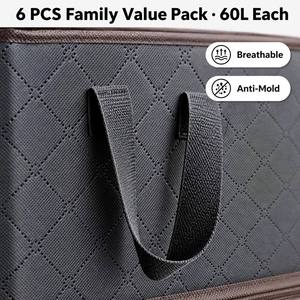 6er-Set 60L Graue Vlies-Aufbewahrungsboxen für Bettdecken, faltbarer Bettwäsche-Organizer mit Sichtfenster, stapelbar - Product Image 2