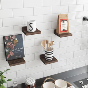 Juego de <span class=keywords><strong>4</strong></span> estantes flotantes de madera tallada rústica 5X5 pulgadas estante de almacenamiento personalizable montado en la pared para dormitorio sala de estar Baño - Product Image 1