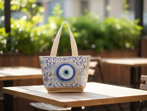 Borsa tote da donna in tela stampata con design Evil Eye, borsa a tracolla casual per l'uso quotidiano - Product Image 2