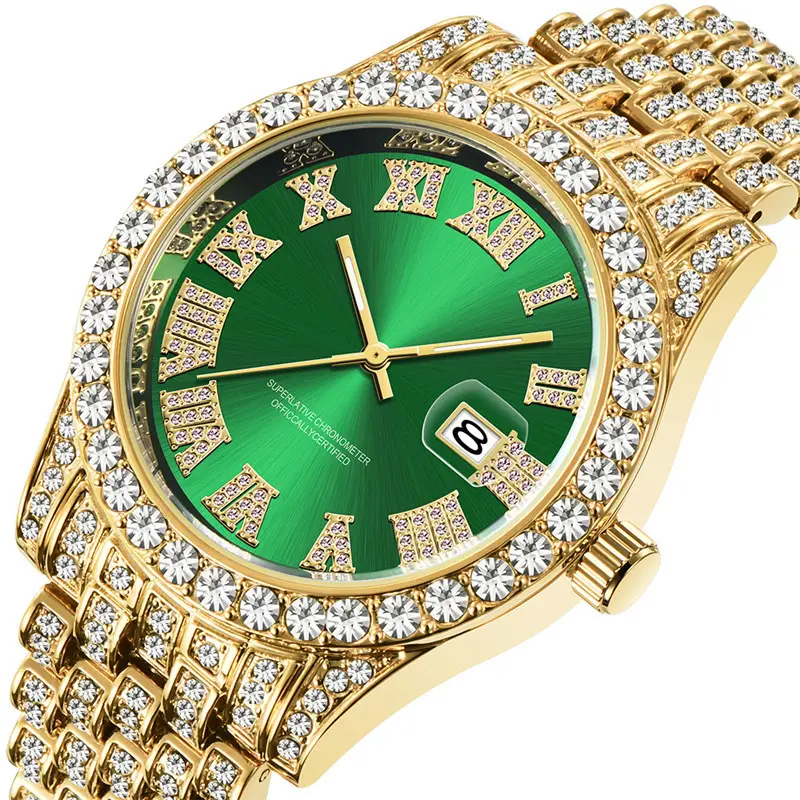 Beste Heren Luxe Horloges Quartz Hiphop Goud Full Diamond Iced Out Horloge