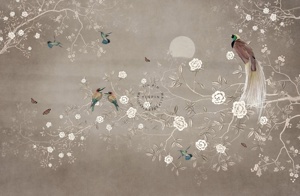 Papel Tapiz Mural Moderno con Diseño de Pájaros, Flores y Ramas, Fácil de Instalar, Impermeable y Ecológico, para la Pared de la Sala de Estar - Product Image 6