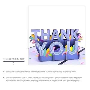Winpsheng Luxury grazie 3D Pop-Up biglietto di auguri con stampa personalizzata Logo biglietto di auguri di ringraziamento