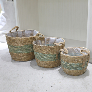 Hoa Cỏ Nhân Tạo Giỏ Cỏ Biển Giỏ Hoa Rơm Với Lót Nhựa Rush Cỏ Làm Giỏ Hoa Với Tay Cầm - Product Image 1