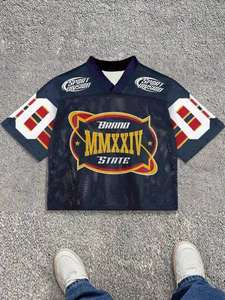 เสื้อยืดผู้ชายทรงบ็อกซี่ MMXXIV ผ้าคอตตอนผสมตาข่าย สไตล์เรโทร สตรีทแวร์ พิมพ์ลายแบบรีดร้อน กันยับ แห้งเร็ว คอวี แขนยาว - Product Image 5