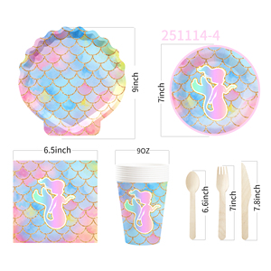 DAMAI - Juego de Vajilla con Temática de Sirena para Fiesta de Cumpleaños, con Platos, Vasos y Servilletas para 8 Personas - Product Image 5