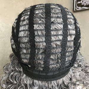 Perruque synthétique <span class=keywords><strong>courte</strong></span> LIWANGLONG HAIR pour <span class=keywords><strong>femme</strong></span>, noire et blanche, avec raie latérale, boucles afro crépues, résistante à la chaleur, sans dentelle, densité 150% - Product Image 6