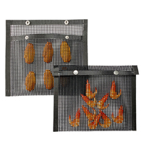 Sac en filet pour barbecue, charbon de bambou, antiadhésif, résistant à la chaleur, imperméable, réutilisable et facile à nettoyer pour pique-nique en plein air