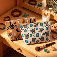 Pochette de maquillage bleue patchwork pour femme, multi-usage, pour clés de voiture, organiseur de toilette portable de voyage