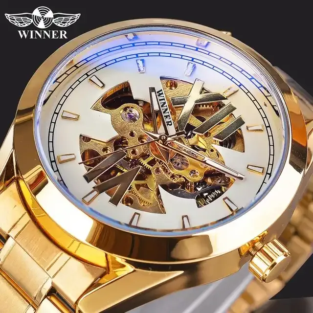 Winner 8026 GMT1192 Watch Men Blue Light Glass Skeleton China Automatic Luminous Waterproof Stainless Mechanical Watch for Men