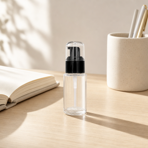 Eco-Friendly High Clear Flint <b>Glass</b> Cosmetic Bottle 30ml 50ml 100ml Empty Skincare Lotion Serum <b>Dispenser</b> with Black Pump - Product Image 1