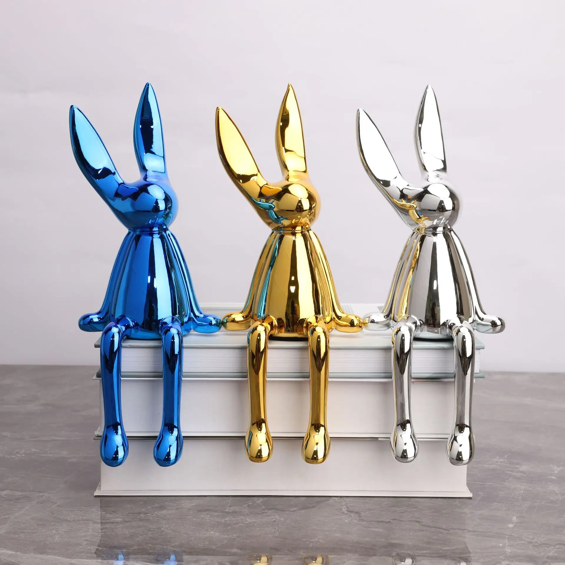 Modern Simple Electroplating Cartoon Sitting Rabbit Ornaments Home Decoration