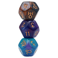 3 Buah Dadu Astrologi D12 20mm 12g/pc Planet Zodiak Rumah Bertatahkan Emas untuk Toko Hadiah Astrologi dan Penjual Online Pemasok Grosir