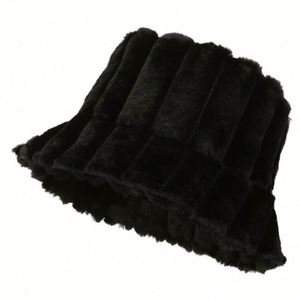 Wholesale in Stock <b>Warm</b> Fuzzy Bucket <b>Hat</b> Checkered Pattern Women Winter <b>Hats</b> Plush Fur <b>Hat</b> - Product Image 4