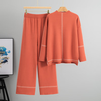 Haut tricoté deux pièces décontracté à la mode pour les femmes en automne ensemble deux pièces pantalons décontractés taille haute