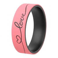 Bague d'anniversaire en silicone gravée au laser bicolore avec logo personnalisé pour elle - Bague de promesse de fiançailles flexible en caoutchouc pour femme