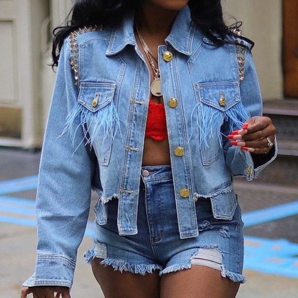 New Fashion Unique Fall Autumn Winter Jeans Patchwork Rivet Crop