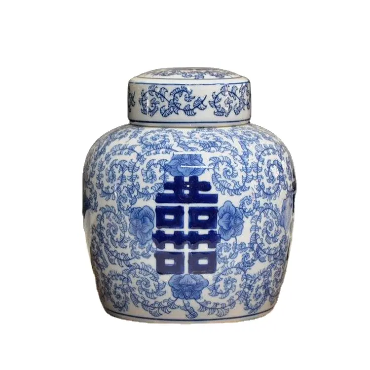 Vasi di porcellana di ceramica blu e bianca dipinti a mano cinesi al dettaglio di prezzi economici di qualità con design a doppia felicità