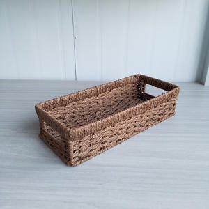 Cesta de almacenamiento tejida hecha a mano, rectangular, 36x16x9cm, organizador de oficina, cesta de ratán para escritorio, toalla, control remoto - Product Image 3