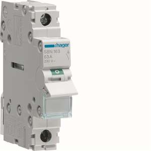 SBN163 Personalizzabile con interruttore non automatico Hager 1P 63A 230V AC, modulo 1 DIN - Product Image 1