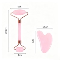 Rouleau de massage facial en acrylique à double tête en quartz rose, ensemble Gua Sha de beauté en forme de cœur non en jade pour les méridiens