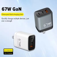 Chargeur 3 ports GaN 67W, charge super rapide, adaptateur Type C, QC4.0 PD 3.0, chargeur USB C intelligent pour iPhone 15/14/13 iPad Pro