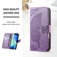 Étui portefeuille à rabat pour iPhone 18 17 Pro Max avec porte-cartes, motif papillon et fleur en relief, en cuir PU
