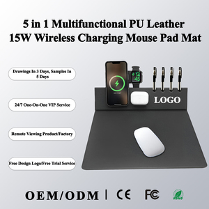 <span class=keywords><strong>Chargeur</strong></span> <span class=keywords><strong>de</strong></span> téléphone portable 5 en 1 en cuir PU avec logo personnalisé, <span class=keywords><strong>chargeur</strong></span> sans fil magnétique rapide 15W, <span class=keywords><strong>tapis</strong></span> <span class=keywords><strong>de</strong></span> <span class=keywords><strong>souris</strong></span> pour téléphone, écouteurs, montre - Product Image 1