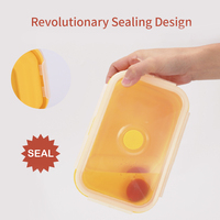 Boîte à lunch pliable en silicone, hermétique, 4 contenants de stockage alimentaire avec couvercles en plastique