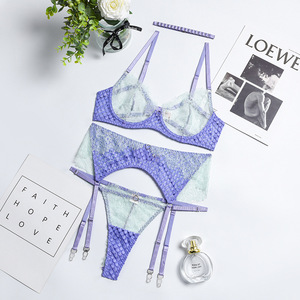 Sexy Transparent Mesh Underwear Set Sexy <strong>Mature</strong> Lace Lingerie With Chocker <strong>Latex</strong> 3 Piece Lingerie Set Women - Product Image 4