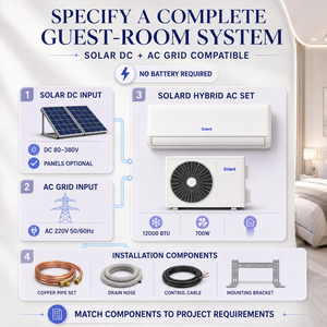 Condizionatore d'Aria Solare Ibrido 12000 BTU, Inverter <span class=keywords><strong>AC</strong></span> a Trasmissione Diretta PV, Split a Parete, Raffreddamento e Riscaldamento, <span class=keywords><strong>DC</strong></span> 80-380V <span class=keywords><strong>AC</strong></span> 110-240V per Uso Domestico - Product Image 5