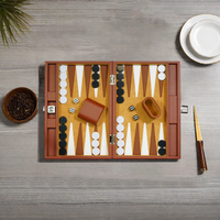 Sonny Ensemble de backgammon en cuir marron de luxe 13 pouces avec logo personnalisé pour enfants