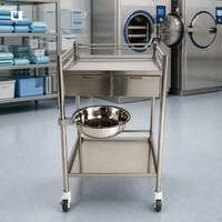 Chariot médical en acier inoxydable BT-SIT032, chariot de traitement, chariot utilitaire d'hôpital, chariot à instruments à 2 niveaux, roues silencieuses, CE ISO