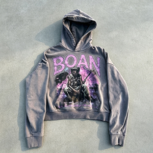 Felpa <span class=keywords><strong>con</strong></span> Cappuccio Personalizzata <span class=keywords><strong>con</strong></span> Logo Stampato, Taglio Corto e Grafica, in Tessuto Pesante French Terry, Stile Streetwear - Product Image 1