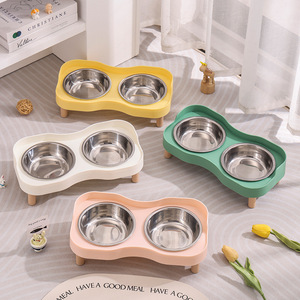 Stainless Steel Double Bowl Anti Tipping Pet <b>Feeder</b> For <b>Cats</b> And Dogs With Neck Protection Integrated Food And Water Dish - Product Image 1