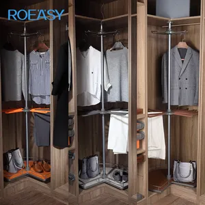 ROEASY Closet Organizer Multifuncional Duas Camadas de Armazenamento Rotativo Cesta Cabide Rack Para Armário de Canto