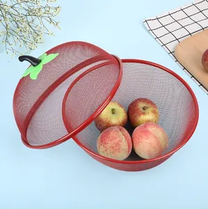 Apple Shape Fruit Vegetable Against Flying Cover Fruit Bowl Metal Wire Fruit Basket With Lid