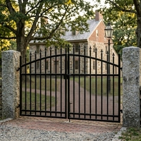 Portail de clôture en acier galvanisé à chaud et thermolaqué, design héritage, à double feuille, à pointe de lance, pour la protection des sites historiques