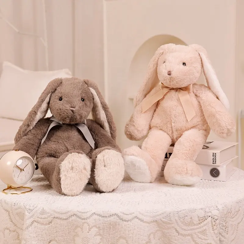 Peluches personnalisées en gros d'usine Peluche animale Mignon Beige Gris Lapin Lapin Peluche Jouets