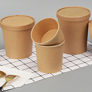 Biodegradabile usa e getta tazza di carta Kraft e insalatiera con coperchio da asporto caratteristica riciclabile - Product Image 4
