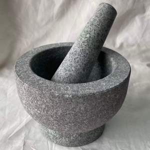 Mortier et pilon en granit gris de taille moyenne, écologique, en pierre naturelle, marque PS, pour cuisine, herbes et épices – Vente en gros directe usine - Product Image 2