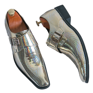 Mocasines de charol plateado para hombre, talla 38-46, informales, sin cordones, correa de monje individual/doble, plantilla EVA antideslizante, zapatos de boda - Product Image 4